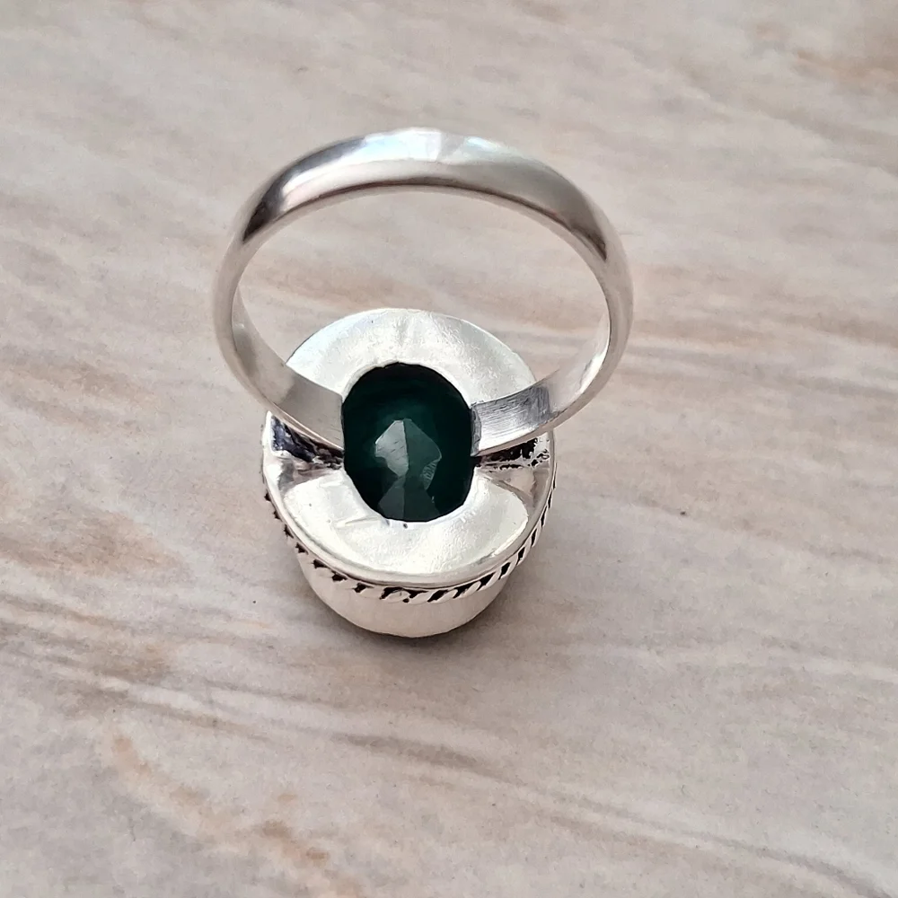 Stunning Genuine Raw Emerald Bezel Cut 925 Sterling Silver Ring 7 1/4 - Picture 4 of 8